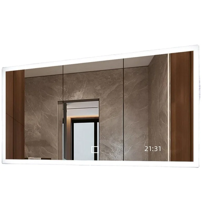 Jiangsu manufacturer of large rectangle smart illuminated touch mirror bathroom with 2835 led light,anti fog ,digital clock time