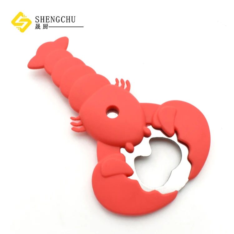 Wholesale Silicone Lobster Beer Opener 3D Rubber Cartoon Beer bottle Opener for gift promotion