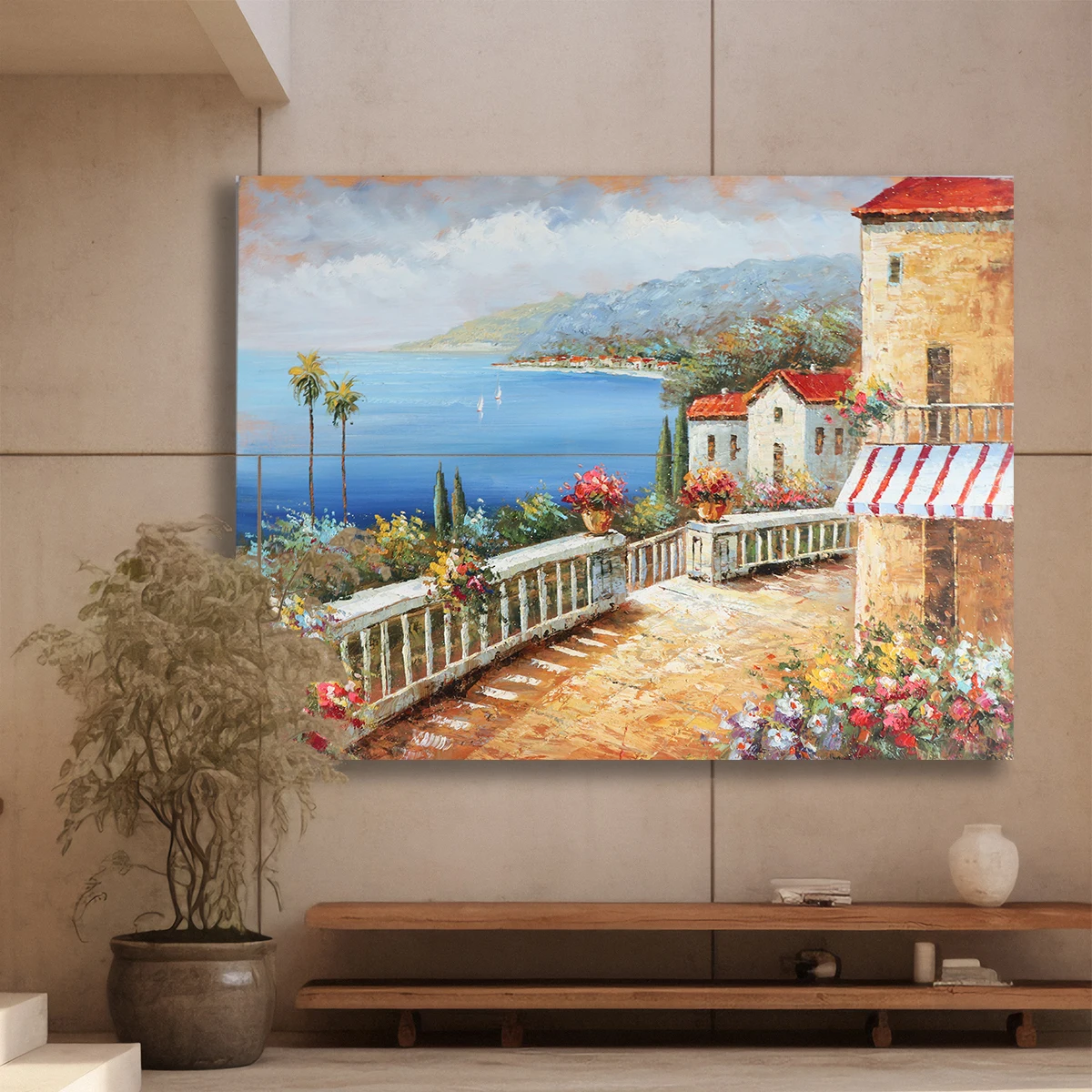 Custom Large Hotel porch decoration landscape paintings and wall arts Wooden frames picture Wall Decor