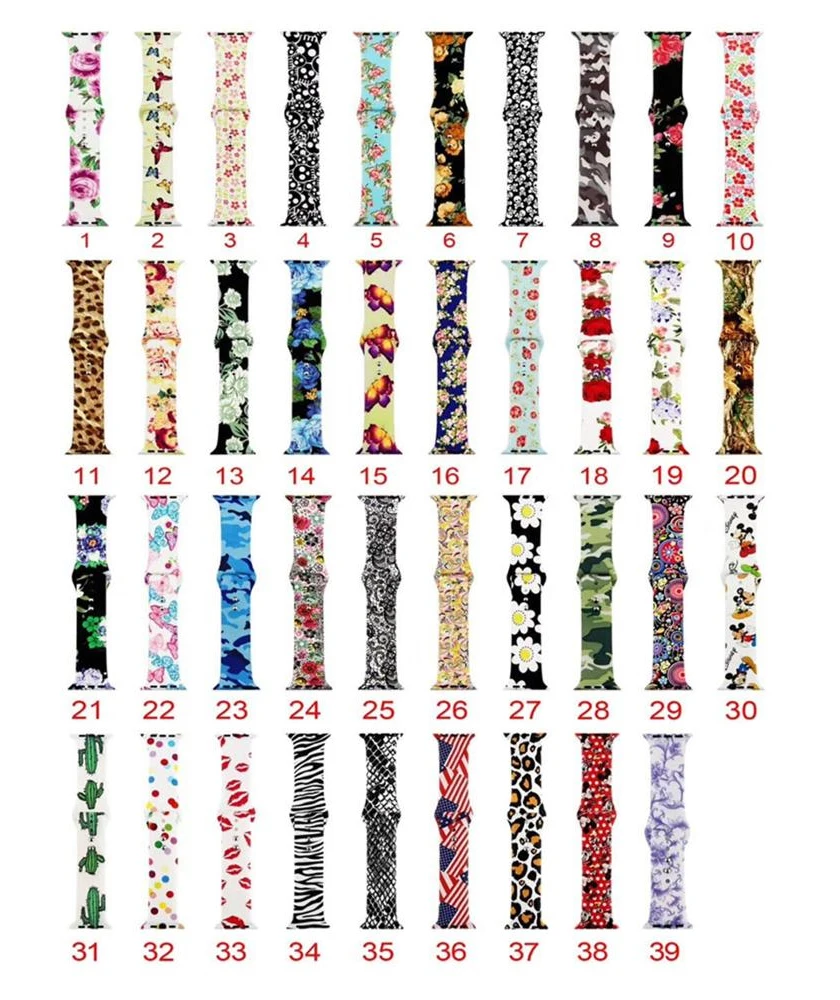 Pattern Printed Silicone Watch bands Rubber Watch Band For iWatch Series 1/2/3/4/5/6/7/SE smartwatch band strap