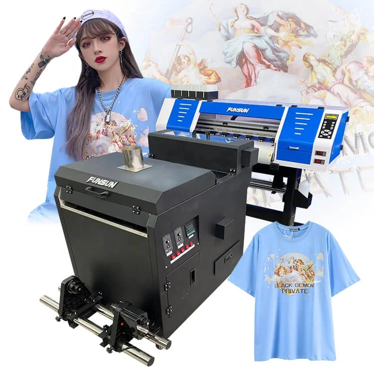 Funsun Advanced 60cm DTF Printer Roll to Roll Tshirt Hoodie Canvas Trousers Mask DTF Printer Machine with 2 DX6 Heads Wholesale