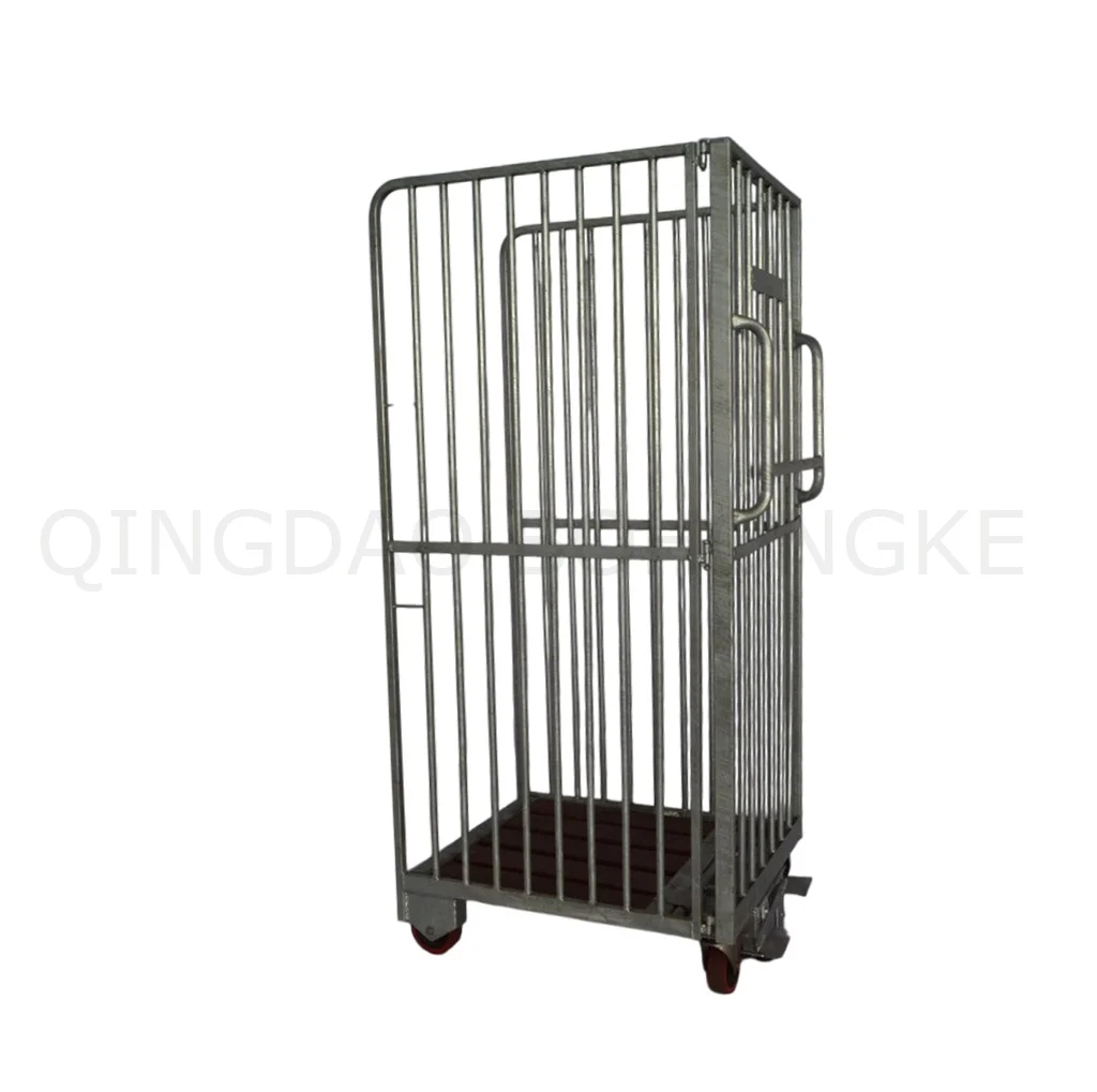 BHK27 3 Sides Foldable and Nestable  Steel Transport Metal Rolling Trolley Cage