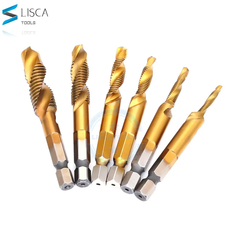 6pcs HSS 6542 Titanium plated metric hexagonal thread thread m3-m10 combination screw tap drill bit set for metal drilling