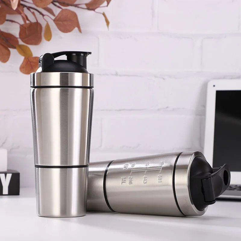Factory Direct Supply 600+200 ML Bottle Shaker Custom Logo Printing Stainless Steel Double Wall Protein Vacuum Shake