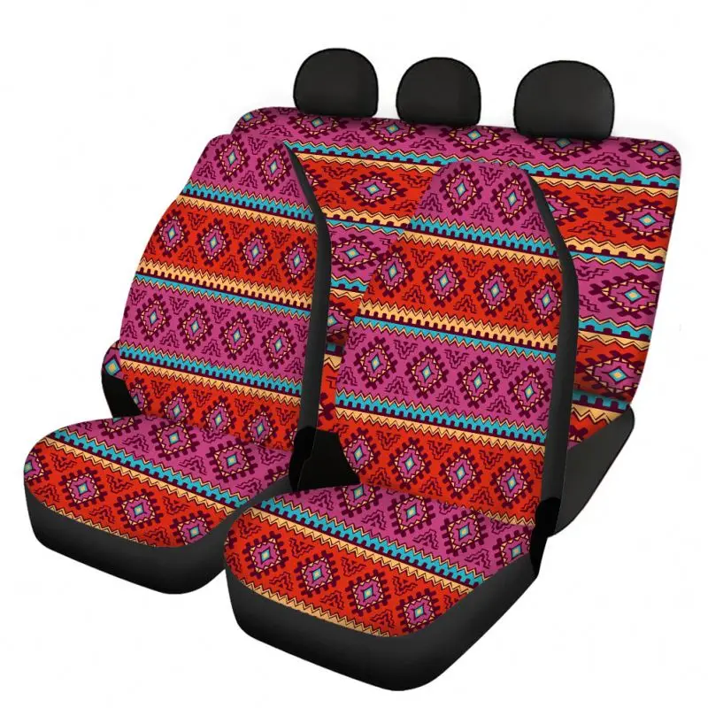 
3D Car Seat Covers Polyester Fabrics Fashionable Aztec Southwest Native American Printed Luxury Car Full Seat Cover Set 