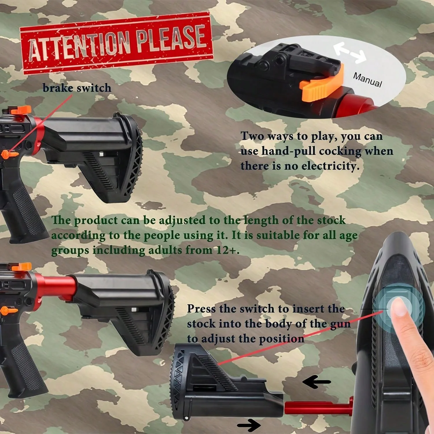 2024 New Arrival Playing Toy Spear Outdoors Automatic Safe Kids Firearms ABS Plastic Red Toy Gun For Child