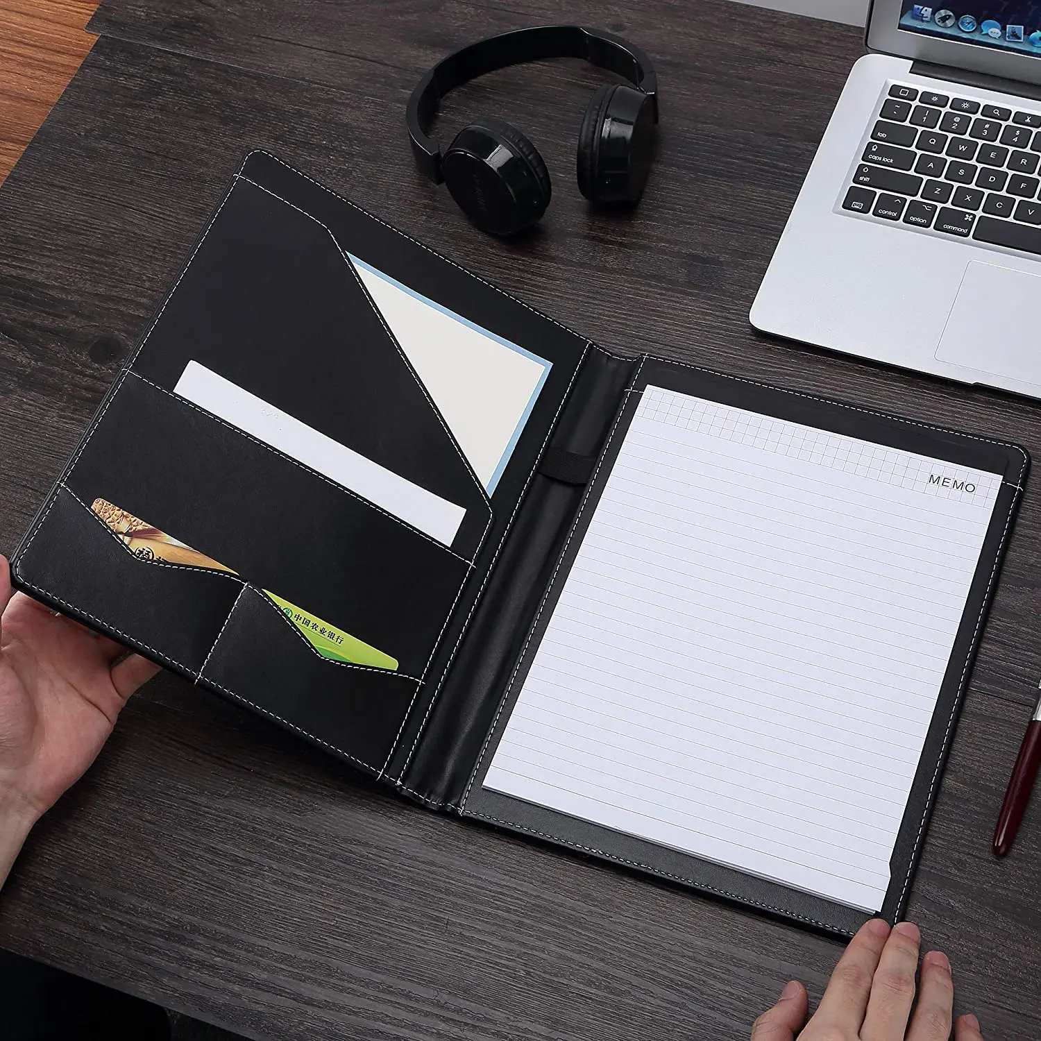 Padfolio Portfolio Leather Binder Interview Legal Document Organizer, Business Card Holder Included Letter Sized Writing Pad