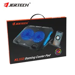 JERTECH Brand KL332 Cooler Pad with Phone Holder Adjustable Aluminum Laptop Stand RGB Foldable Computer Cooling Fans for Laptop