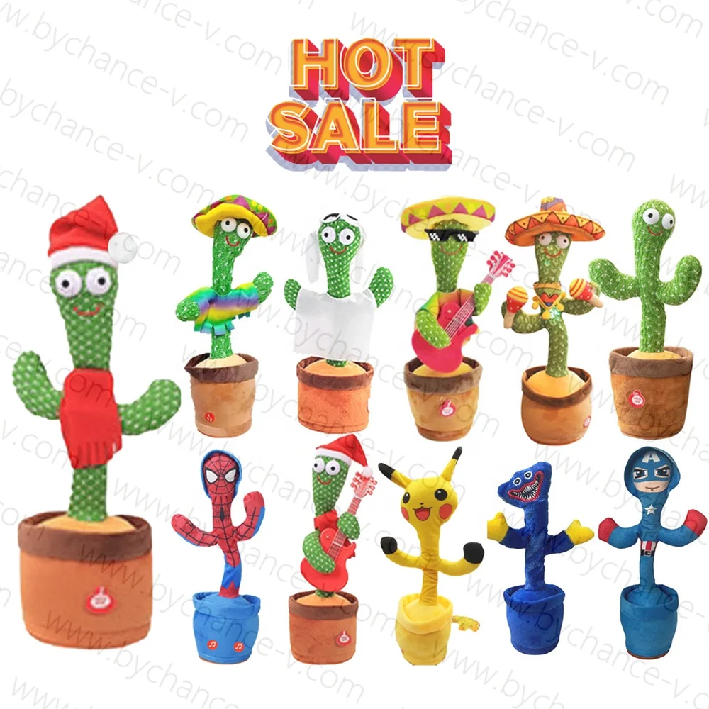 TikTok hot toy funny repeat talking voice record dancing cactus plush toy with different costumes Christmas gift for toddlers