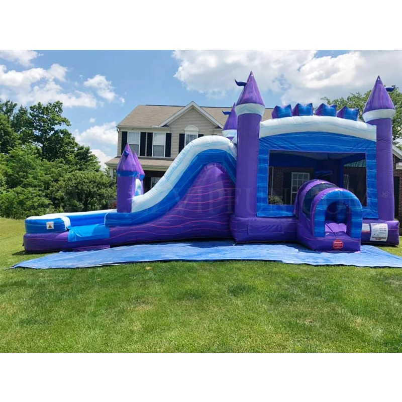 China commercial adult size castle bounce house purple inflatable bouncer combo water slide pool inflatable bouncer for kids