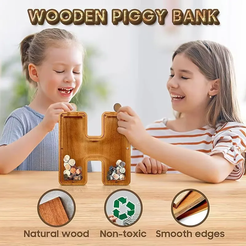 Piggy Bank Money Box Coin Bank Letter Stick Gift Letter Piggy Bank Personalized Custom Wooden Birthday for Boys Girls Adults