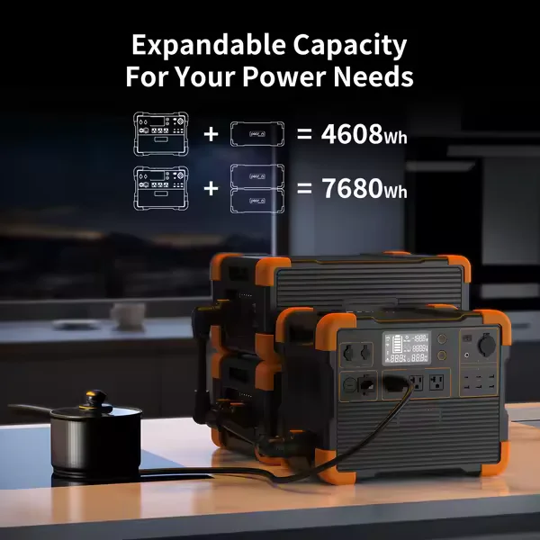 Power Station 2000 Watts with Extended Battery 4.6Kwh 7.6Kwh Camping LifePo4 Battery Suitable for Outdoor RV Camping