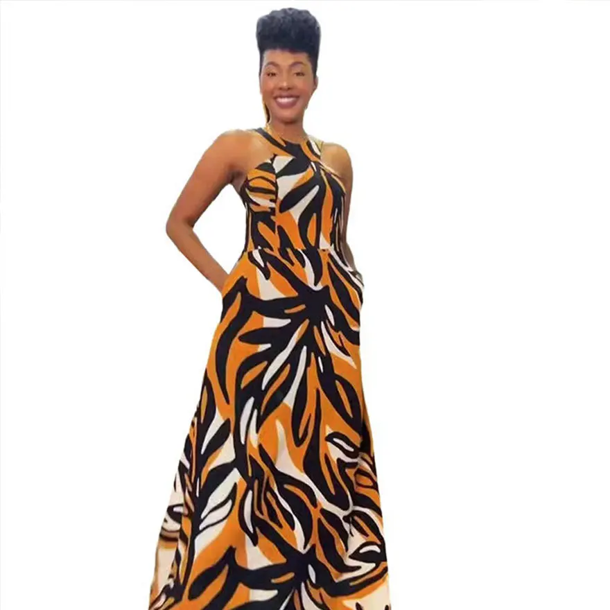 BR4360 Printed Sleeveless Shoulder Slim Vic Dress women