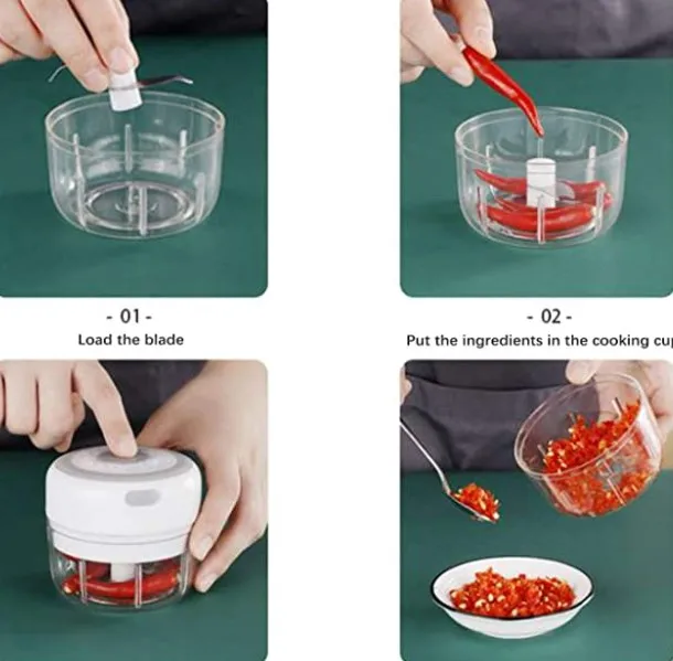 Electric Mini Garlic Chopper Garlic Masher, Garlic Press Mincer Pepper Chili Vegetable Nuts Meat Grinder Food Processor Mincer