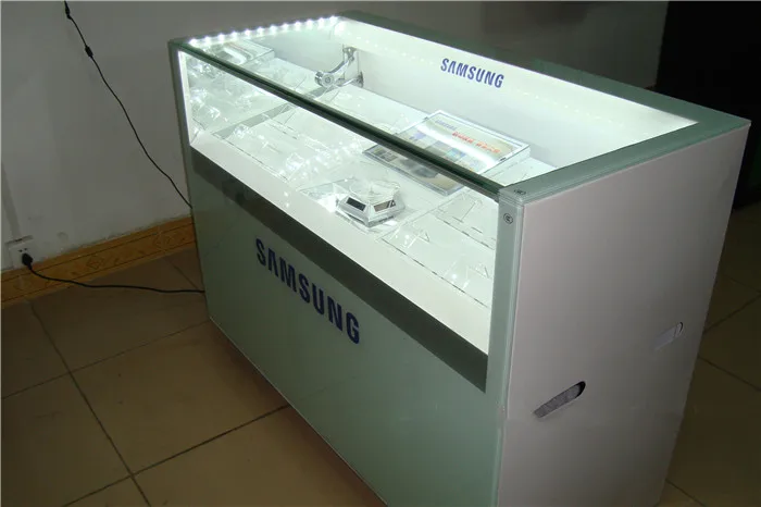 
Cheap Mobile Showroom Modern Cell Phone Showcase Phone Display Counter LED Light Mobile Shop Showcase 