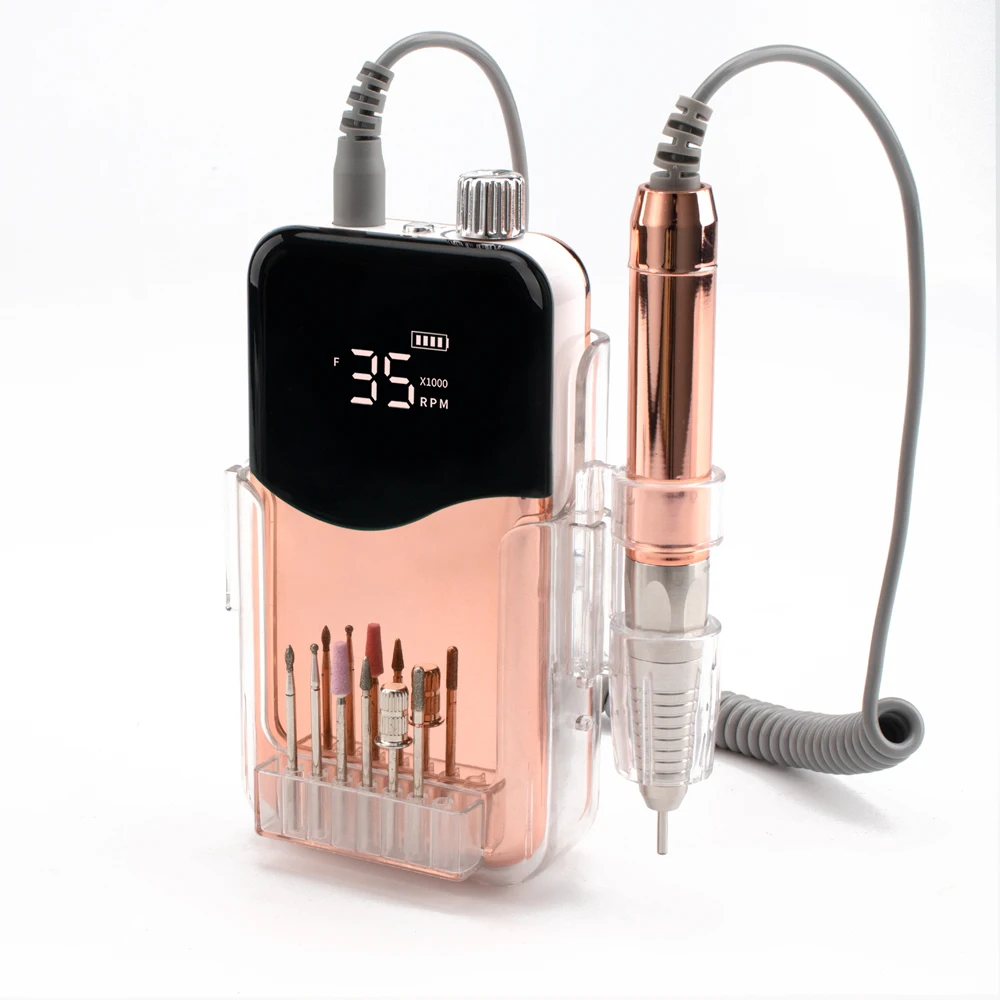 High Quality Strong Power Professional Desktop Portable Cordless Rechargeable 35000 RPM Manicure E File Nail Drill Machine