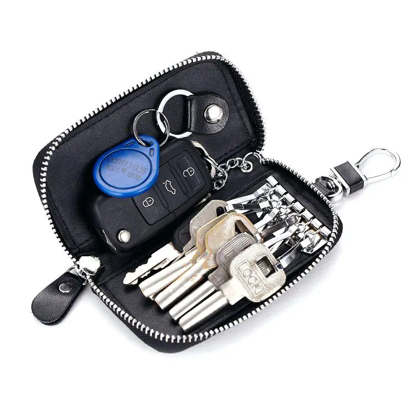 Metal men zipper car key wallet holder organizer