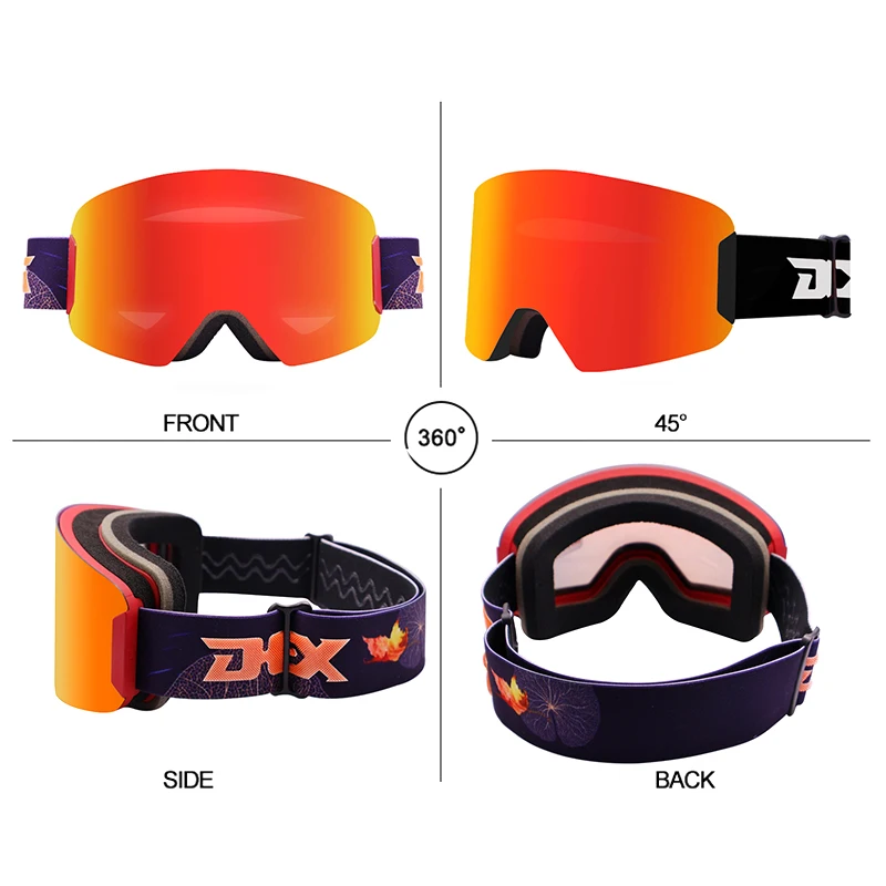 DEX Ski Goggles Manufacturer OEM Custom removable lens Anti-Fog Googles Snowboard Glasses Ski Snow Goggles
