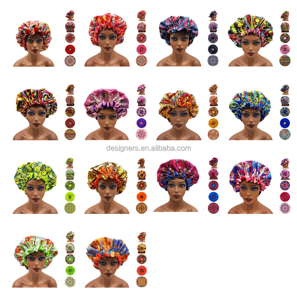 Wholesale Reversible double layer popular sleep cap Adjustable satin hair Drawstring jumbo bonnets for women