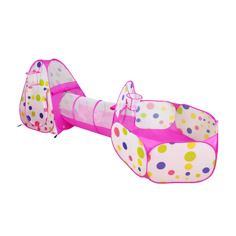 RTS products easy set up high quality 3 pcs set triangle tent with tunnel and pool children tent house kids play set