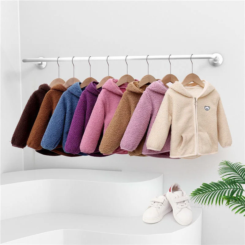 Fleece Fur Jacket Kid Hooded with ear Sherpa Kids Teddy Coat Cute Animal Hat Kids Clothing Baby Winter
