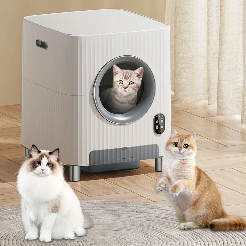 real time monitoring cat litter box with video screen 68L large capacity app control pet litter box for cat dog small animals