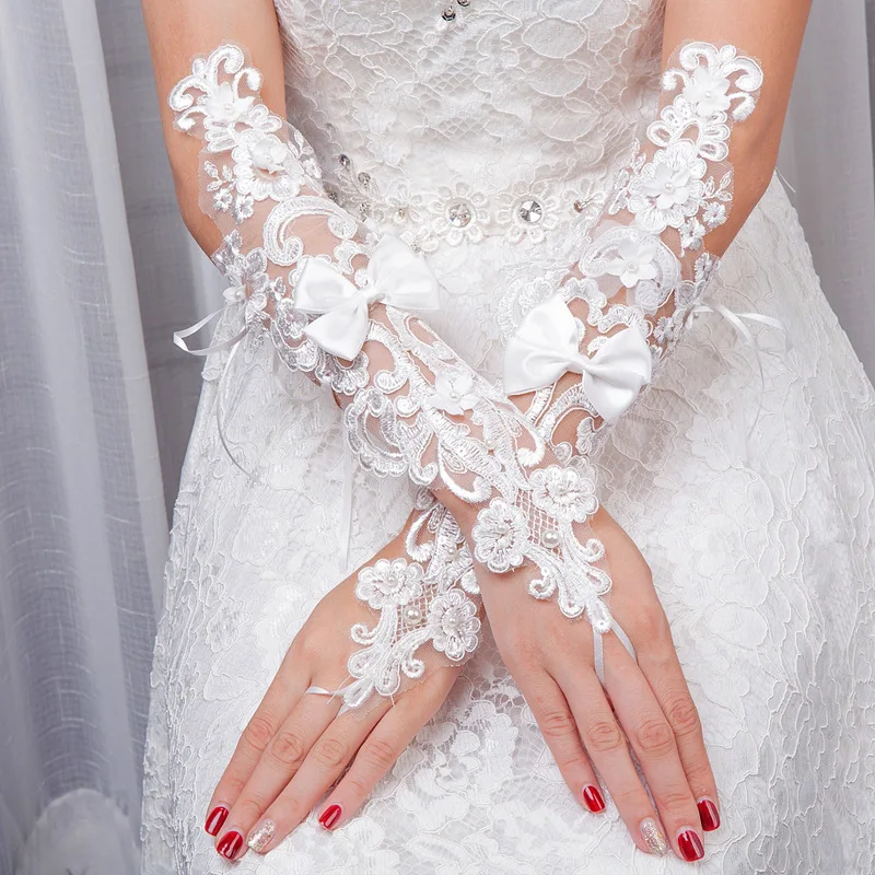 S490A 2023 new bride long flower rhinestone embroidered Fingerless wedding  bridal gloves
