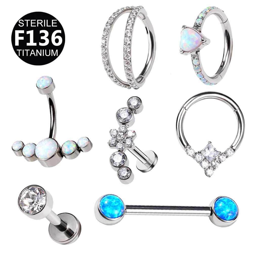 Wholesale ASTM F136 Titanium Piercing Crystal Labret Post Body Piercing Jewelry Septum Nose Ring Ear Clicker