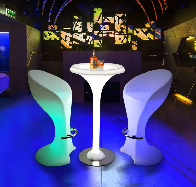 Night Club Lounge LED Outdoor Party Plastic Bar Stools Bar Tables Furniture Cocktail Table