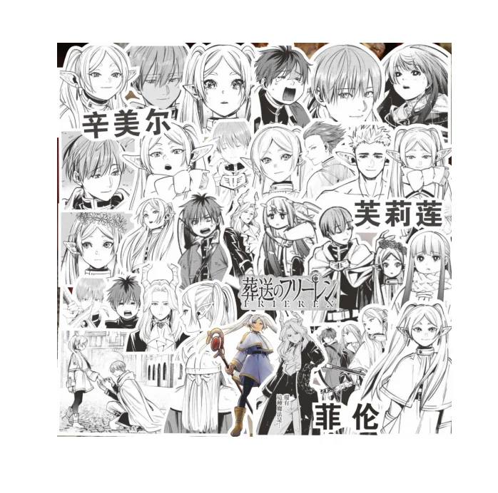 Black and White Style 70pc Frieren sticker to Decor Skateboard Helmet Cospaly Anime Personalise Graffiti Waterproof PVC Sticker