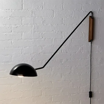 Italian design Long arm metal wood wall light for living room dining room bedroom