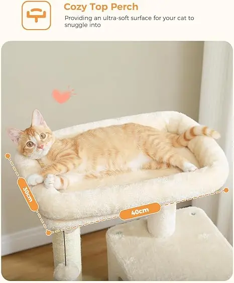 Factory Cat Tree with Metal Plush Hammock Cat Tower with 2 Door Condo House 6 Tier Cat Shelves with Scratching Posts