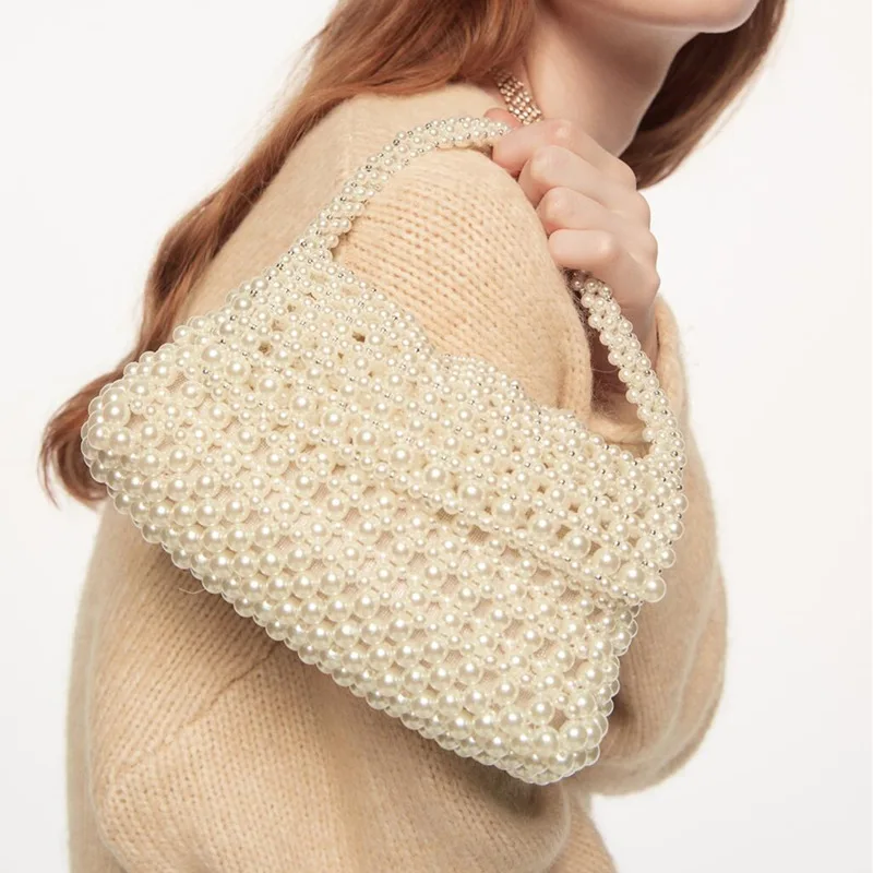 Ladies Pearly Wedding Bridal Party girl Bag Luxury Evening Clutch Beaded Pearl Dinner Bags banquet handmade handbag