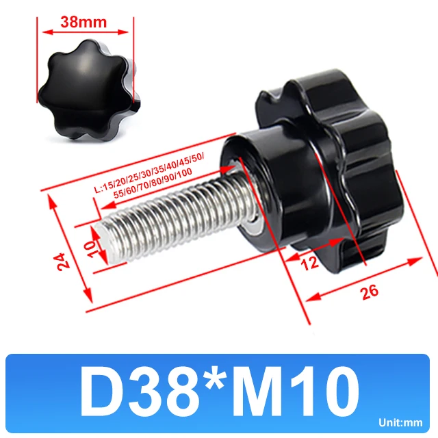 Hot Sale Plastic Handle Knob Screw  Plastic Head Stainless Screw plum Blossom Hand Screw M10 With Base Diameter 38mm