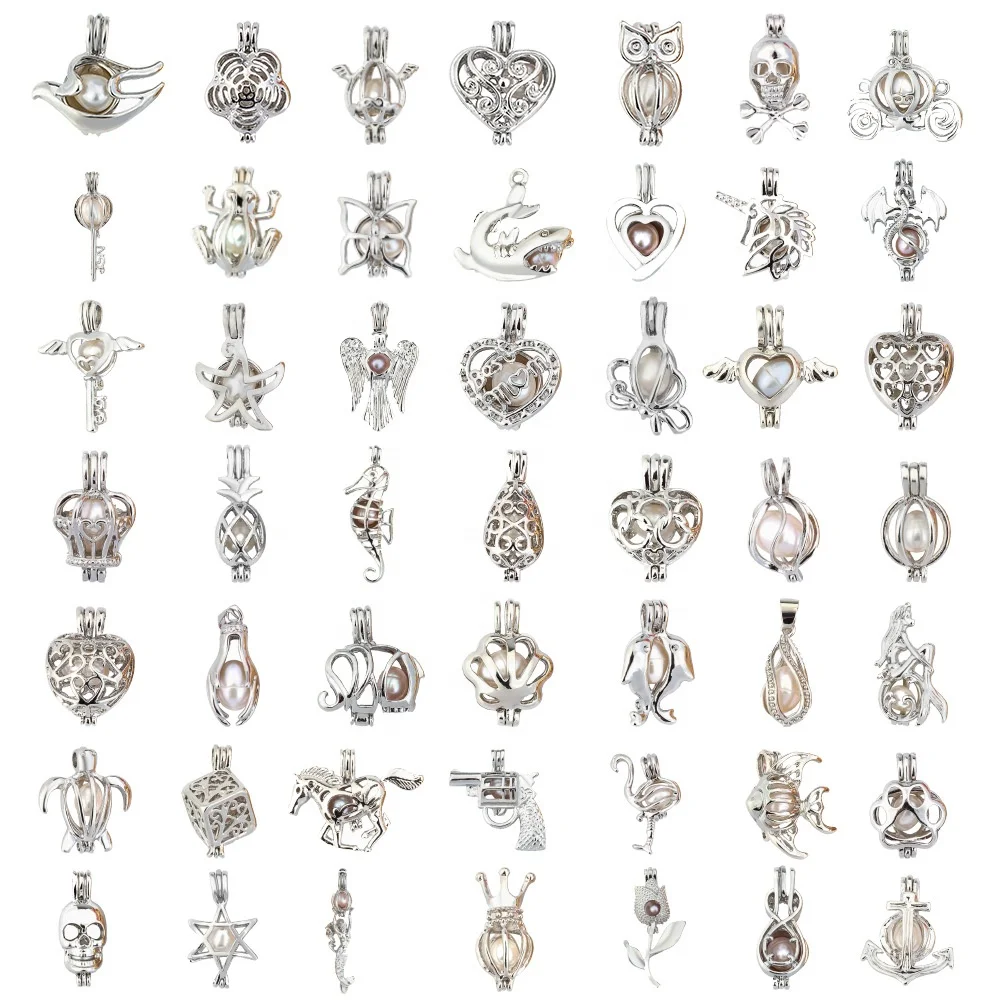 DIY random styles silver plated charm pendant cage mount accessory for pearl jewelry live show for women