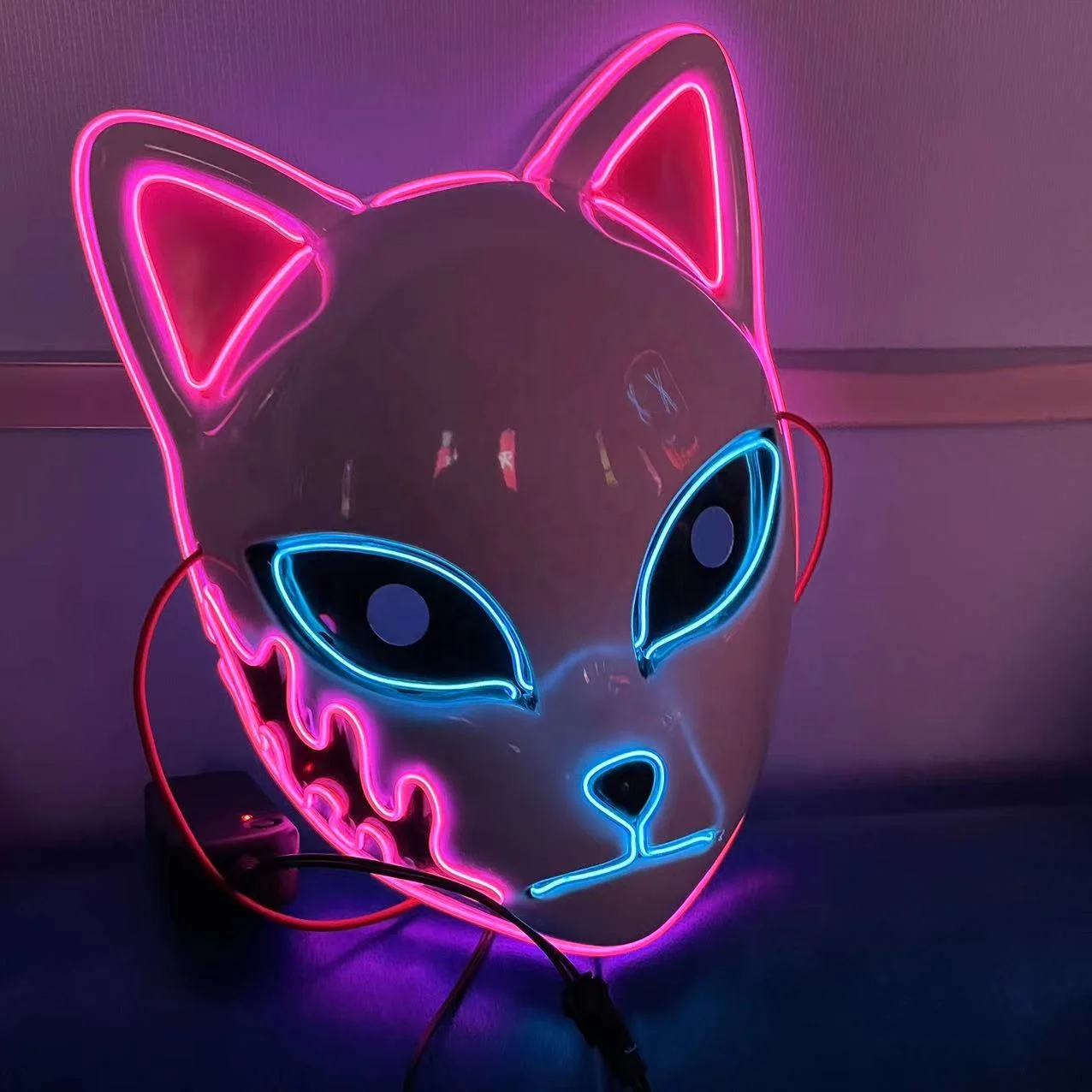 2024 Best Selling Plastic Glowing Face Neon Mask Multi Colors Halloween El Wire Light Up Led Rave Mask For Party