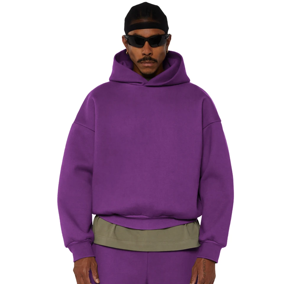 High Quality Custom Hoodies Puff Print Manufacturers Heavy 400gsm 100% Cotton Heavyweight Drop Shoulder Boxy Cropped Hoodie Men