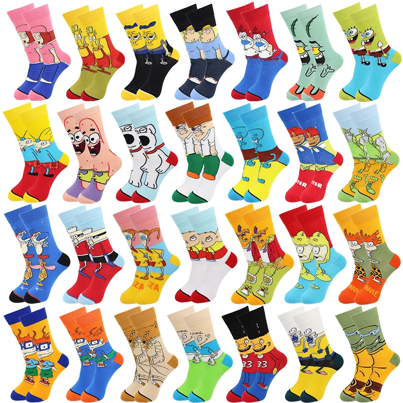 2022 Funny Happy Socks Comics Men Fashion Cotton Calcetines Dibujos Animados Custom Tube Crew Designer Meias Anime Cartoon Socks