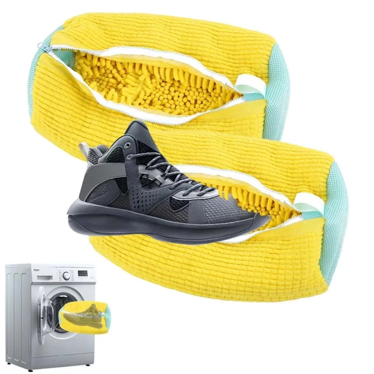 Custom Logo Fluffy Fibers Shoe Laundry Bag for Machine Washable Sneakers Upgraded Shoe Washing Machine Bag with Durable Zippers
