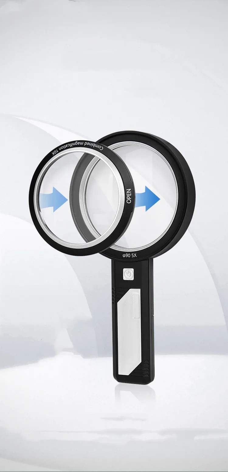 New style 6 LED Illuminated 2 UV Light Handheld Magnifier reading Optics Magnifying Glass