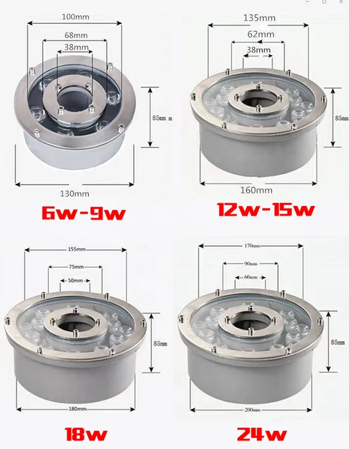 
CE ROHS stainless steel IP68 waterproof DC24v 6W led rgb fountain light for business plaza Fountain lighting 