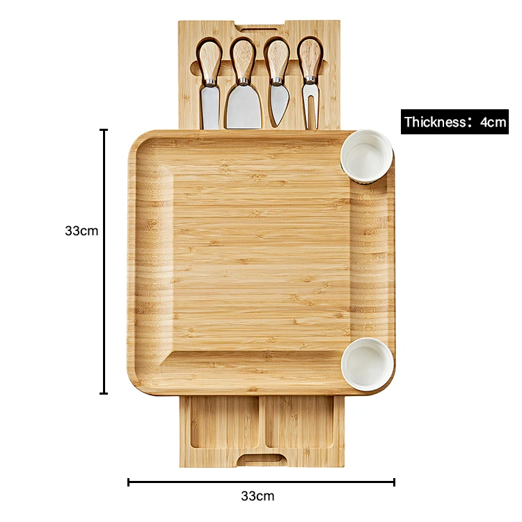 Premium Bamboo Cheese and Meat Board Set Custom Rectangle Shape Knives for Charcuterie Snack Board