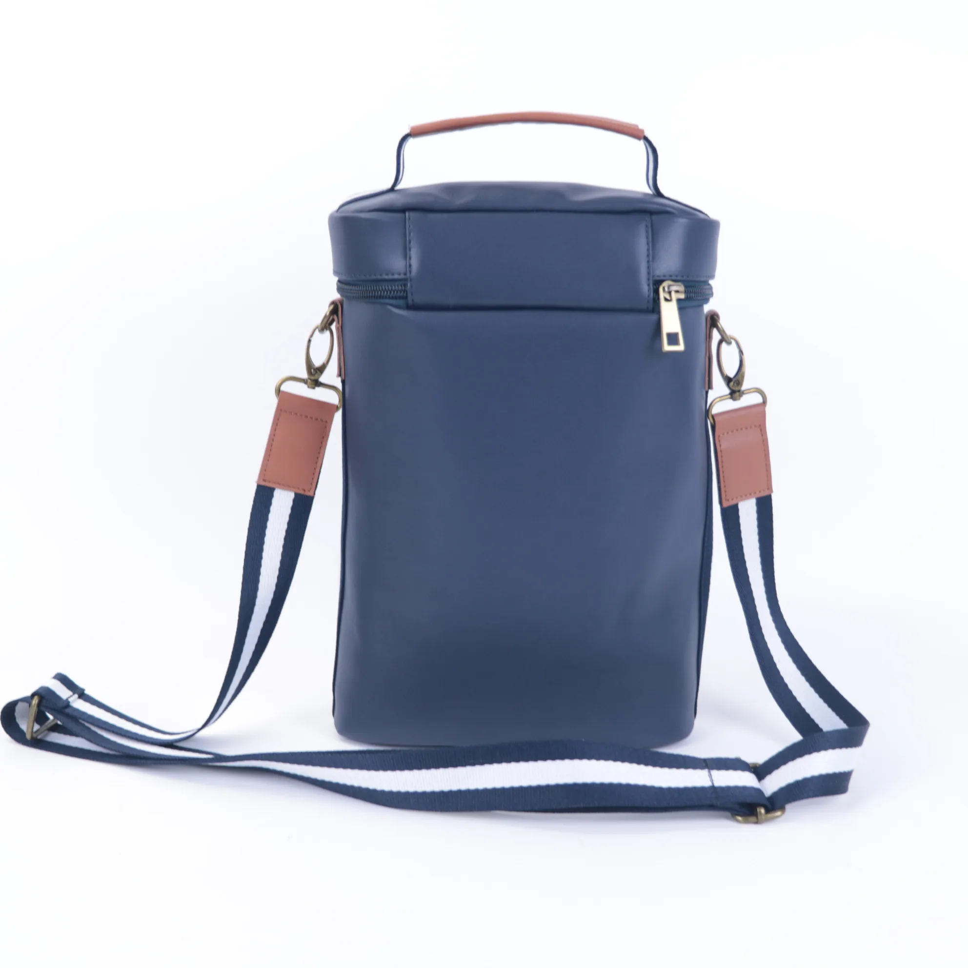 Personalized genuine split leather wine tote bag travel picnic bottles portable cooler bag in smooth leather