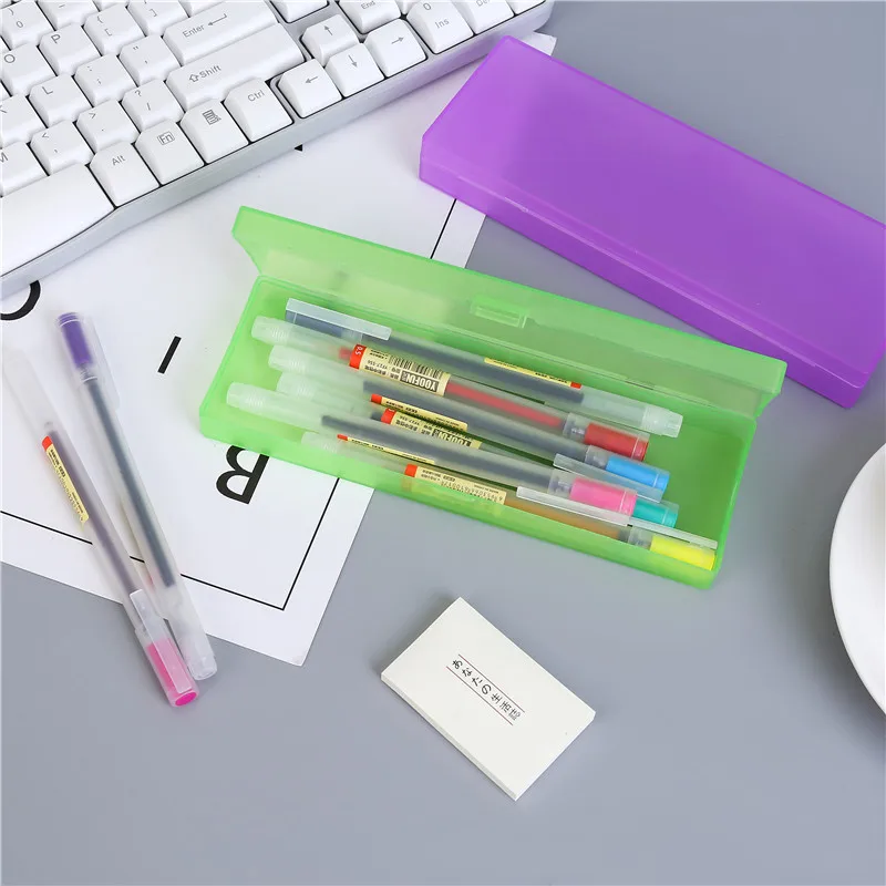 clear Colorful lengthen Plastic Pencil Box Sketch translucent frosted Pencil Case Plastic Stationery Case Amazon Hot Sale
