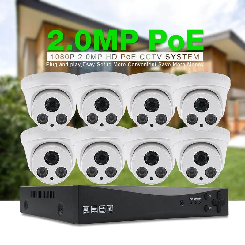 8 каналов H.264 NVR POE HD 1080P комплекты IP-камер видеонаблюдения 8 каналов домашняя система видеонаблюдения