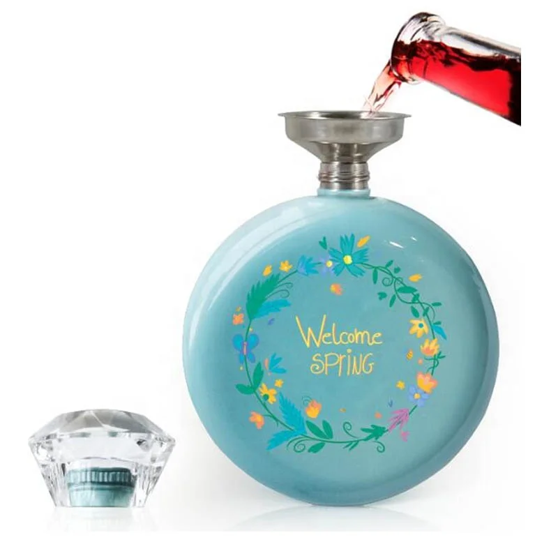 5oz stainless steel glitter powder painting  round hip flask with Acrylic lid