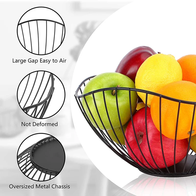 Iron Black Table Organizer Vegetable Mesh Bowl Kitchen Storage Stainless Steel Metal Fruit Basket