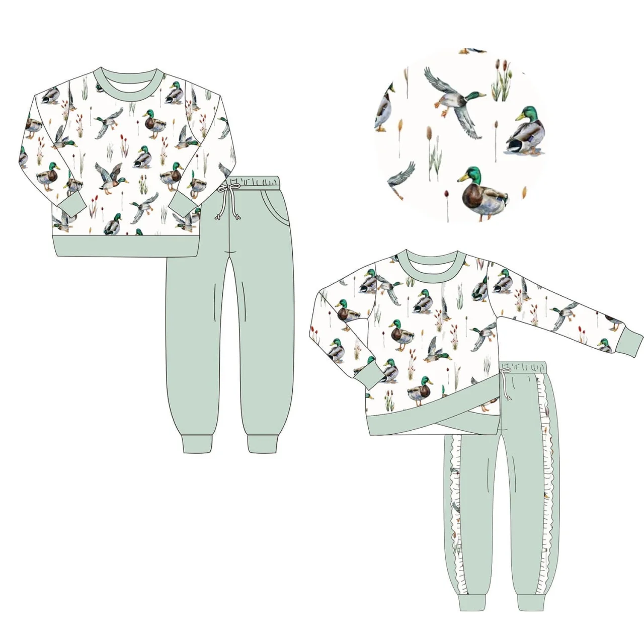 Preorder Boutique mallard print Little girls ruffles 2 piece outfits hunting wholesale new design kids clothes set