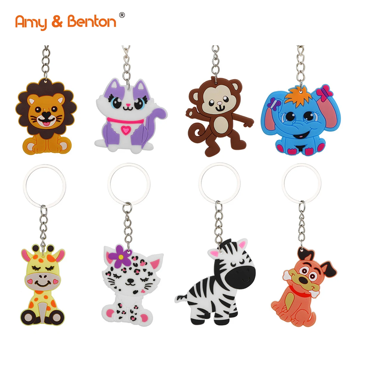 Novelty Animal Party Favor with Lion, Monkey, Giraffe, Zebra, Brown Bear and Tiger Keychains for Baby Shower