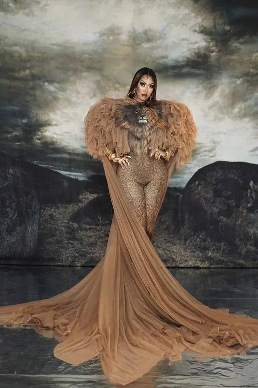 Luxury lion Cloak Fringed Sexy Costume Halloween Cosplay Evening Wear for Women Club Party